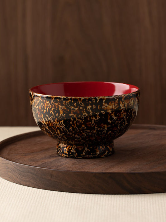 Lacquer Crafted Wooden Lacquer White Dot Flower Bowl