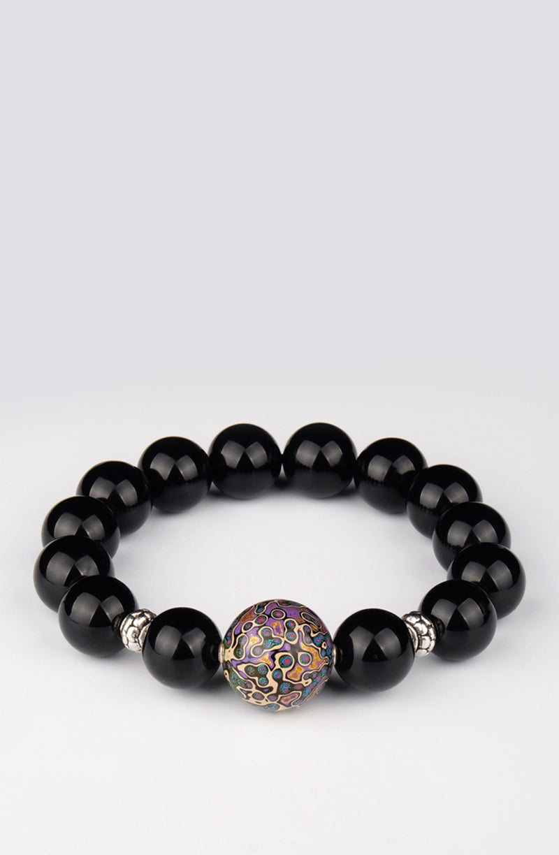 Black onyx lacquer bead bracelet