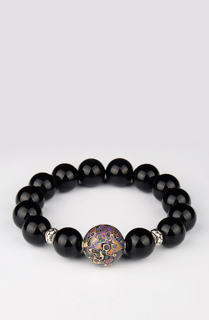 Black onyx lacquer bead bracelet