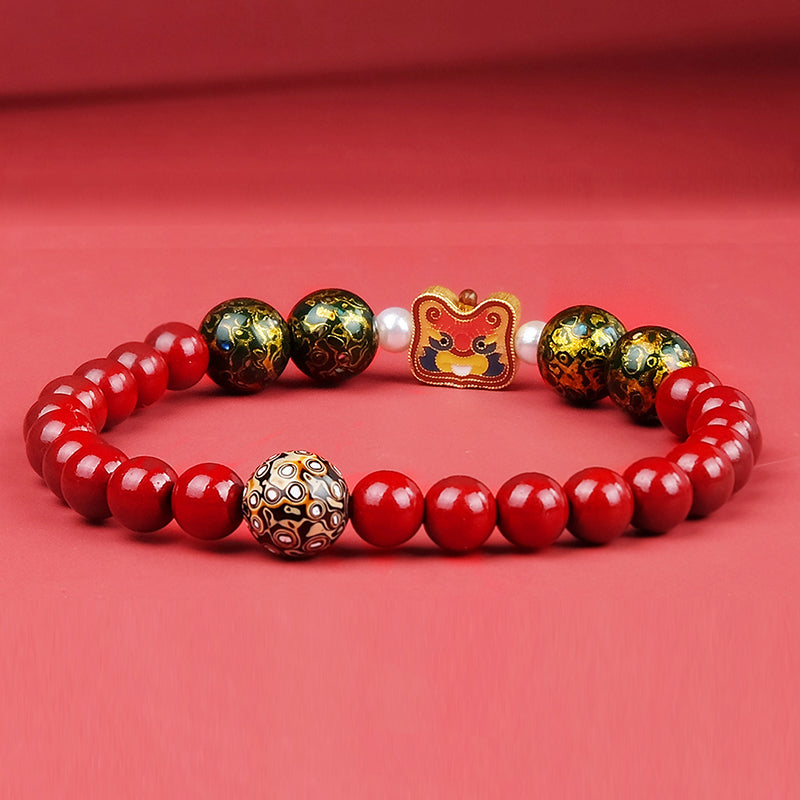 Lacquer Crafted 925 Silver Cinnabar Bracelet